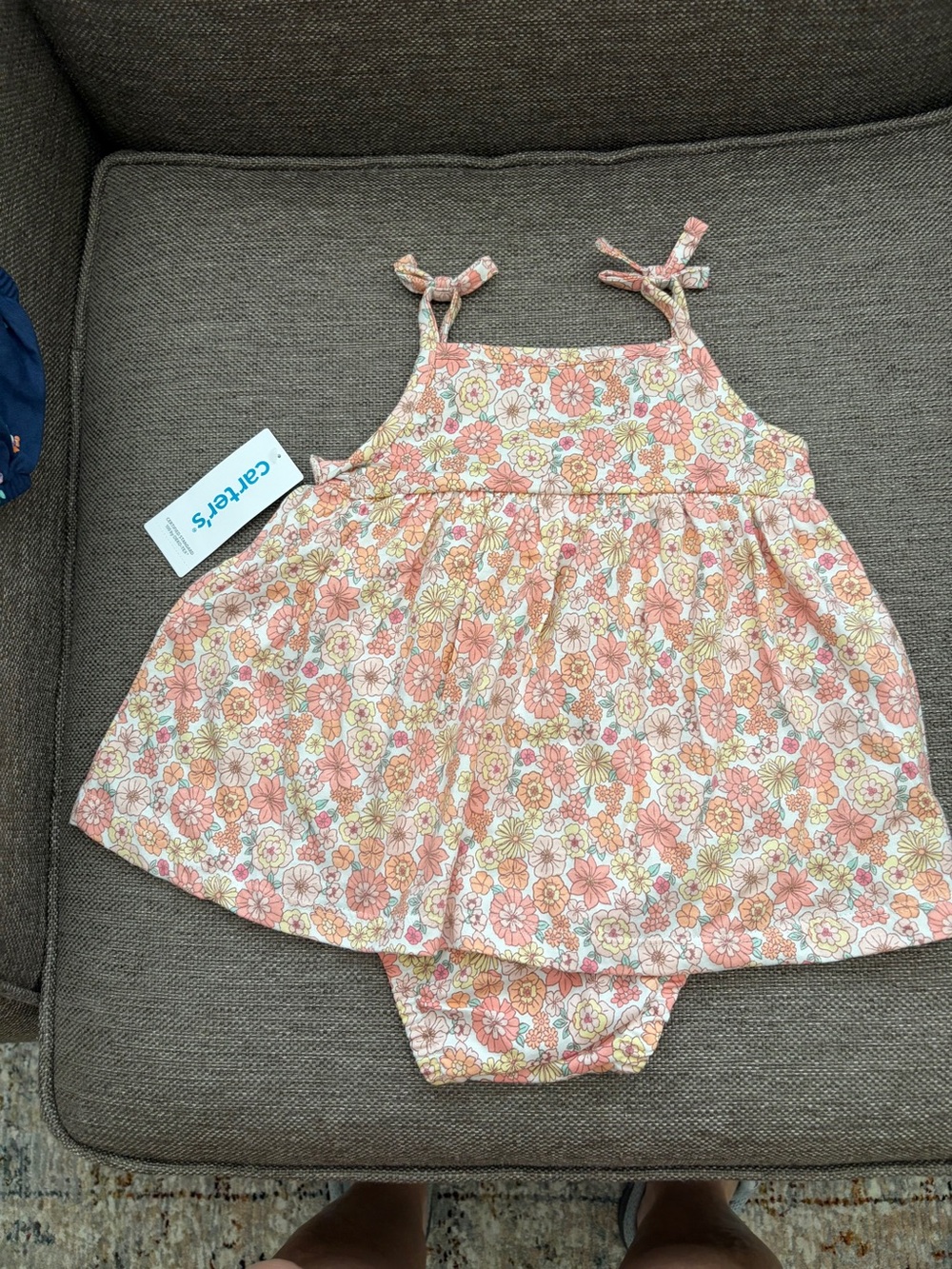 Carter's Floral Tie-Shoulder Dress & Bloomers in Peach and Yellow